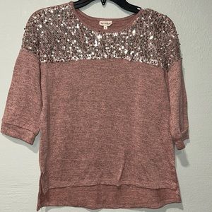 Girls pink sweater with sequins. Extra large excellent condition.